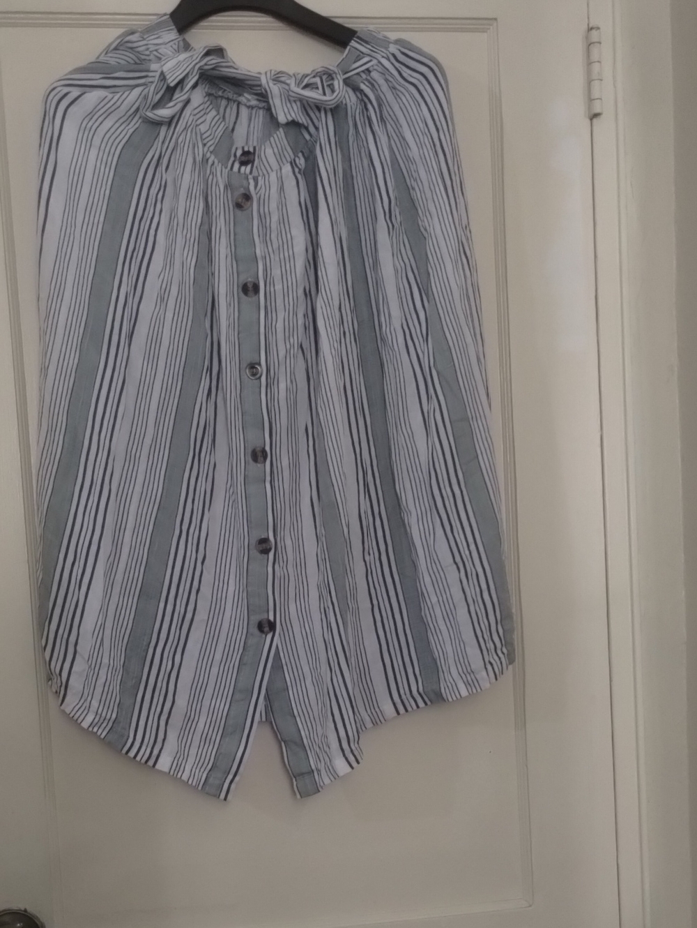 Eden & Olivia Blue and White Striped Button-Front A-Line Skirt